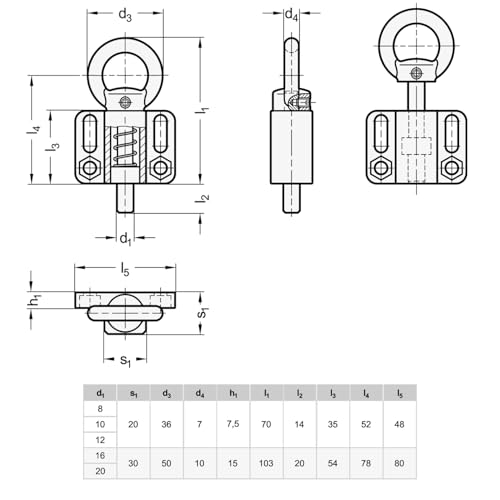 Ganter Normelemente | Rastbolzen mit Zugring | zum Anschrauben | ohne Rastsperre | GN 722.6-14-20-A-ZB | verzinkt | Bolzen ⌀14mm