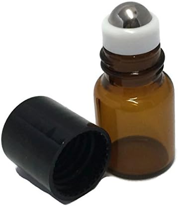 72 Amber Glass 2ml/5/8 Dram Mini Roll-On Glass Bottles with Stainless Steel Roller Balls - Refillable Aromatherapy Essential Oil Roll On 72