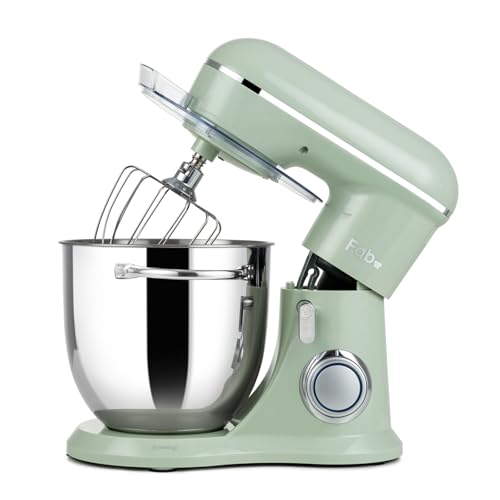 Fab by Kitchen in the box Robot Pâtissier 6L, Batteur sur Socle 1300W, Pétrin Professionnel avec Fouet, Batteur Plat, Crochet Pétrisseur, 10 Vitesses + Pulse, Bol Inox