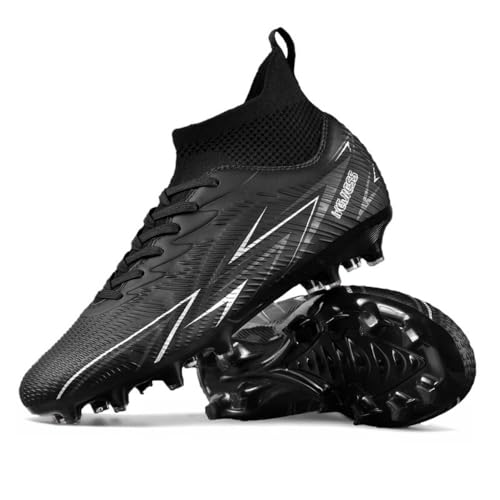 Botas de Fútbol Tobillo Alto - AG Tacos para Césped Artificial, Cuello de Calcetín Transpirable, (Negro/Blanco/Degradado Rosa)