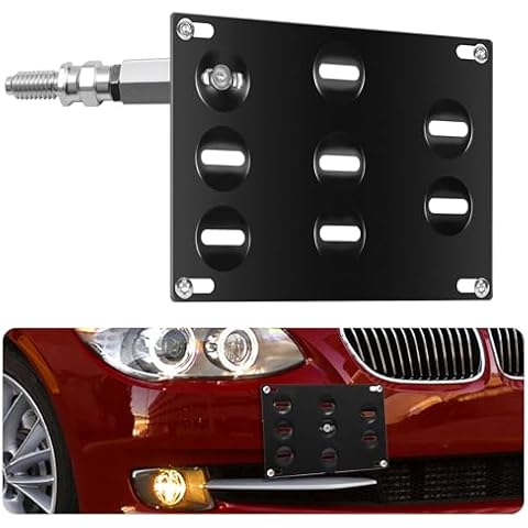 CNSPEED Front Bumper Tow Hook License Plate Mount Bracket Holder Bolt Relocator for BMW E39 E46 E70 E71 E90 E91 E92 E93 1 3 4 5 7 Series X3 X5 X6 Cover