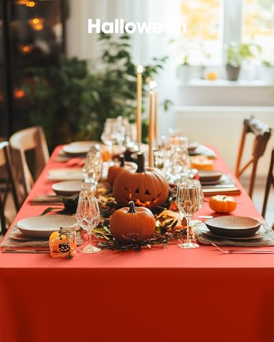 Image of Pureegg Plastic Table Cloth Disposable 8 Pack 54 x 104 Inch, Orange Basic