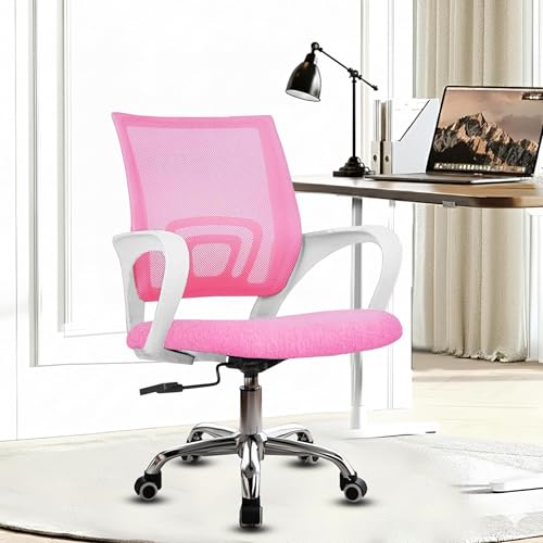Image of Casa Copenhagen Mesh Mid Back Office /Study /Computer /Revolving /Desk Chair for Work from Home -Metal Base, Height Adjustable Seat- Smoky Pink & White Handle