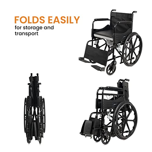 Image of Veayva Deluxe commode Wheel chair Foldable Commode Cum Wheelchair with removable air tight pot