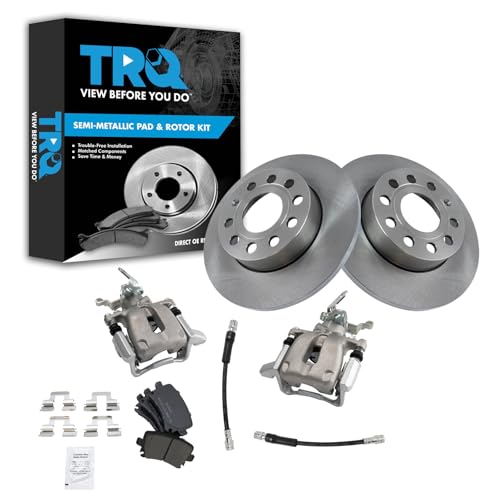 Image of TRQ Rear Brake Pad and Rotor Set Semi Metallic Solid Rotors Calipers Hoses | For 2006-2010 Volkswagen Jetta 2006-2009 Rabbit
