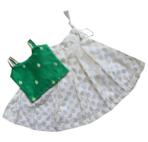 Picksparrow Chanderi Cotton – Chanderi Cotton Silk Baby Girl Pattupavada/Lehenga Choli/Pattupavadai Blouse Set