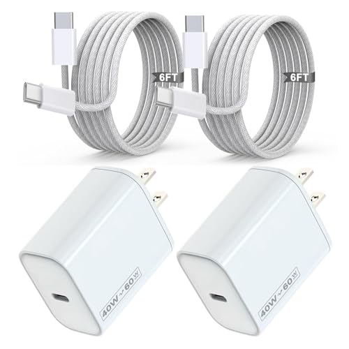 Image of iPhone 17 Charger Fast Charging, 40W Dynamic Wall Charger with 60W Max,2Pack USB C Charging Block Power Adapter 6FT USB C Woven Cable Cord for iPhone 17 Pro Max /17 Air /16e /15 Plus,iPad Pro /Air /Mini