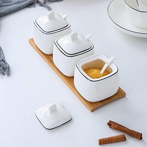 Miniatura 6 de Azucarero de cerámica blanco tarro de especias de almacenamiento de condimentos olla con tapa cuchara