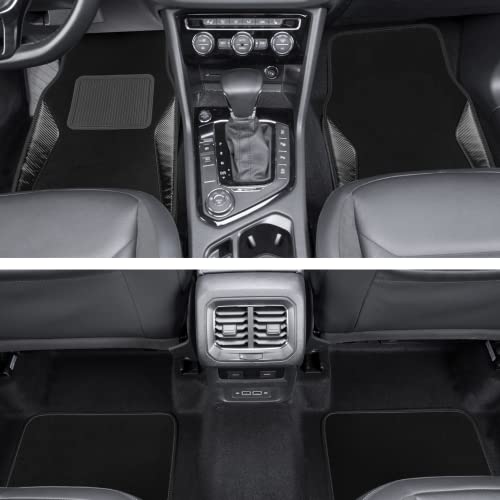 Pic Auto Carpet Car Floor Mats With Heavy Duty Heel Pad - Automotive Mats With Black Carbon Fibre Patchwork - Anti-Slip Nibbed Backing Front & Rear Mats Universal Fit For Suv,Sedan,Car,Van (4 Pcs) #TOP1