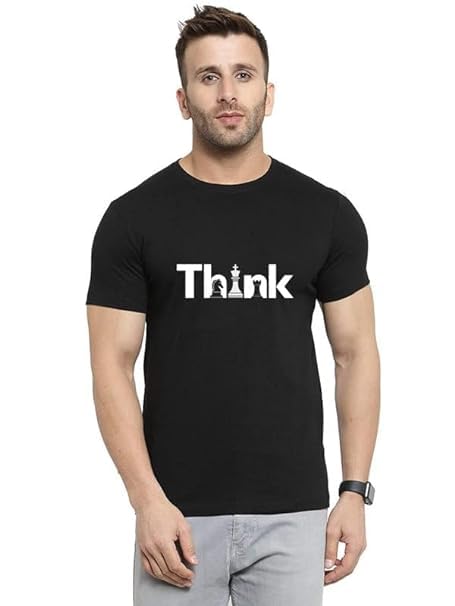 |Graphic Printed Unisex Tshirt for Men and Women|Funky Instagram Trending | Round Neck T Shirt |Think Chess Game Lover |100% Cotton Biowash T-Shirt 180GSM for Man