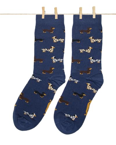Imagen de Roits Calcetines Perros Salchicha Azules Hombre y Mujer Calcetines de Dibujos Originales Divertidos Estampados Regalo Perritos Teckels Colores Molones Accesorios