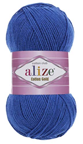 Image of 55% Cotton 45% Acrylic Alize Cotton Gold Yarn 1 Skein /Ball 100 gr 360 yds (141-Royal Blue)