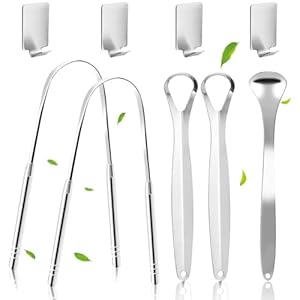 4 Pcs Stainless Steels Tongue Scrapers with Hooks,Tongue Scraper for Kids, Children, Adult for Adults,for Oral Care,Stainless Steel Tongue Cleaner with Case,Fresh Breath and Clean Tongue Easy to Use