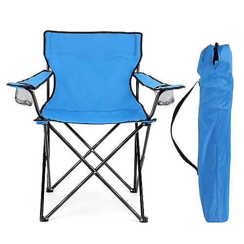 Image of HaSteeL Folding Camping Chair & Carrying Bag, Foldable Camp Chair with Cup Holders for Adults, Portable for Lawn, Outdoors, Fishing, Hiking, Travel, Picnic, Beach, Oversized & Supports 275lbs (Blue)