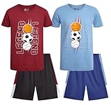Pro Athlete Boys Shorts Sets - 4 Piece Dry Fit Short Sleeve Crewneck Graphic Tee and Performance Shorts for Boys (Sizes 8-16), Size 10/12, Blue/Maroon/Black Sports
