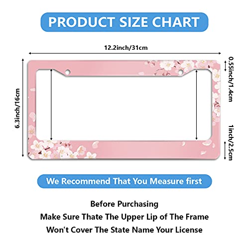 Cherry Blossom License Plate Frame Pink Novelty Personalized Car Tag Holder 2 Holes Aluminum License Plate Cover Car Accessories For Women Girls #TOP1