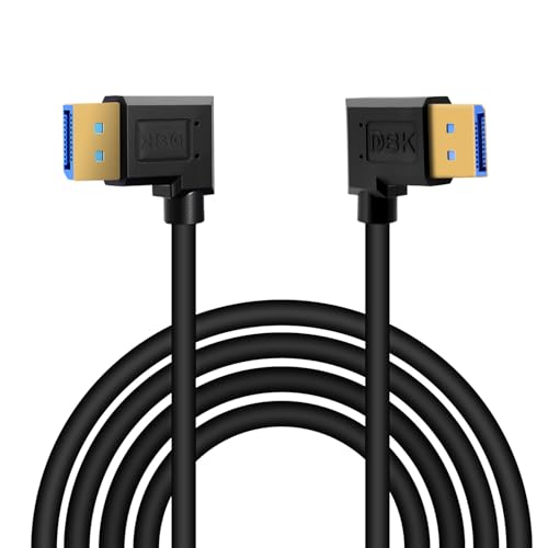 Danfetsoy Displayport 1.4 Cable 8K@60Hz, 32.4Gbps 90 Degree Right Angled Displayport Male to Left Angled Displayport Male Cable Compatible for Gaming Monitor, Graphics, PC, 3.3ft