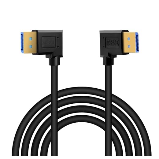 Danfetsoy Displayport 1.4 Cable 8K@60Hz, 32.4Gbps 90 Degree Right Angled Displayport Male to Left Angled Displayport Male Cable Compatible for Gaming Monitor, Graphics, PC, 3.3ft