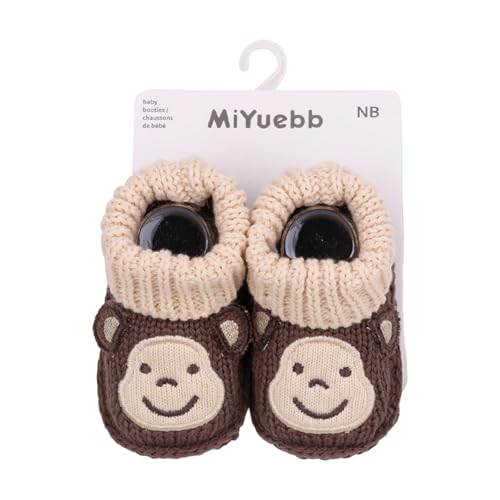 YPLOJOUO Newborn Knitted Booties Baby Sock Shoes Soft Cozy Walking Shoes Prewalker First Walkers for Infant Boys Girls (Z2-Brown Monkey 0_months-6_months)