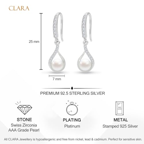 Image of Clara 925 Silver Real Pearl Pendant Earrings Chain Bracelet Ring for Women | Gift for Girl Girlfriend | Platinum Plated | Swiss Zirconia