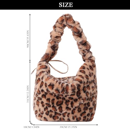 Fluffy Tote Bag, Cheetah Print Purse Y2K Bag Cute Furry Shoulder Bag Leopard Crossbody Bags for Women3