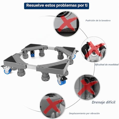 Miniatura 4 de Base Lavadora Niuxx, Con 8 Pies 4 Ruedas, Para Lavadora, Soporte Secador Frigorífico, Base Lavadora Regulable, Con Función Antideslizante Y Amortiguadora Regulable: 41.5-65cm