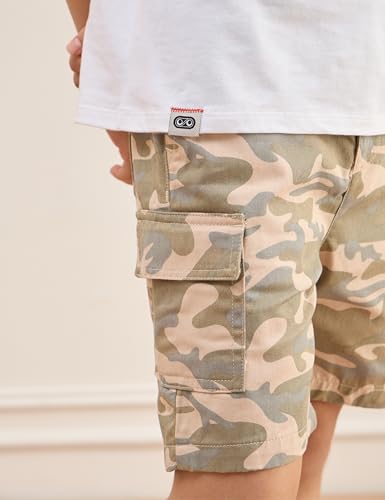 Image of Amazon Brand - Symbol Boy's Graphic Print Oversized Fit T-Shirt and Cargo Shorts (KD-TSB-SS25-10 (6-14 yrs) White + Khaki Camo 10-12 Y)