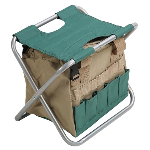 Yuecoom Folding Backpack Stool, Heavy Duty Folding Stool Bag Multifunctional Gardening Folding Toolkit Stool Suitable for Gardeners (Silver)
