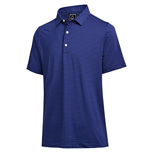 Deolax Mens Polo Shirts Short Sleeve Dry Fit Striped Golf Shirts For Men Wicking Moisture Performance Breathable Lightweight Funny Collared Cool Polo Golf T Shirt Navy Blue #TOP4