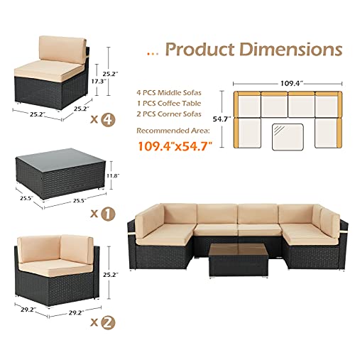 Aecojoy 7 Piece Patio Pe Rattan Wicker Sofa Set, Outdoor Sectional Conversation Furniture Chair Set With Cushions And Table, Blue And Brown #TOP3