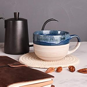 Bosmarlin Large Ceramic Coffee Mug Set of 2 Stoneware Latte Mug for Office and Home 16 Oz Dishwasher and Microwave Safe Prussian Blue 2