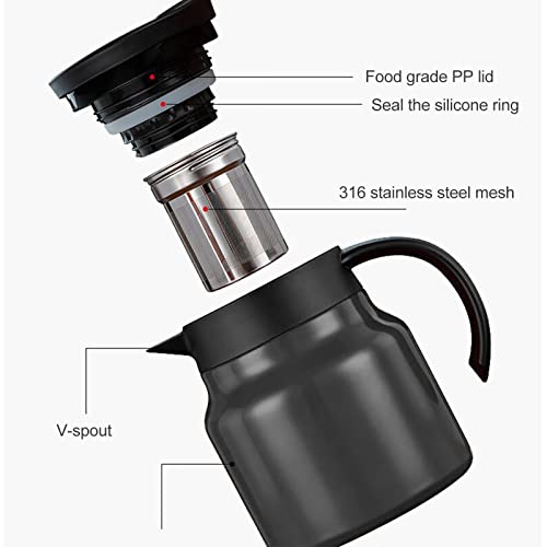 Jarra de café aislada de acero inoxidable, termo de 1000 ml negro con tetera desmontable 8