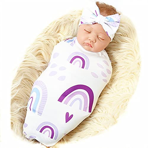 Galabloomer Receiving Blanket Headband Set Flower Print Baby Swaddle Receiving Blankets