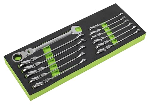 Sealey S0635 Metric Flexible Head Ratchet Combination Spanner Set, 12 Pieces
