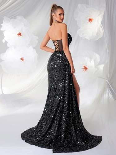Image of Cocktail Evening Gowns Formal Dresses for Women Sequin Tulle Wedding Guest Party Sexy Off Shoulder Floor Length Prom Dress