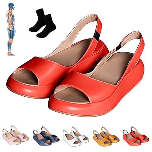 Ruhemeister Pro Sandales ortho, sandales confort anti-douleur, sandale antidérapantes et légères comme une plume for l'été des femmes for un usage quotidien et extérieur(Rot,36)