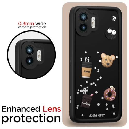 Image of Bintage Back Cover Compatible for Nothing Phone (2) | Cute 3D Taddy Ball Bear Milk Cake Coffee Silicon Case Full Body & Camera Protection - Black