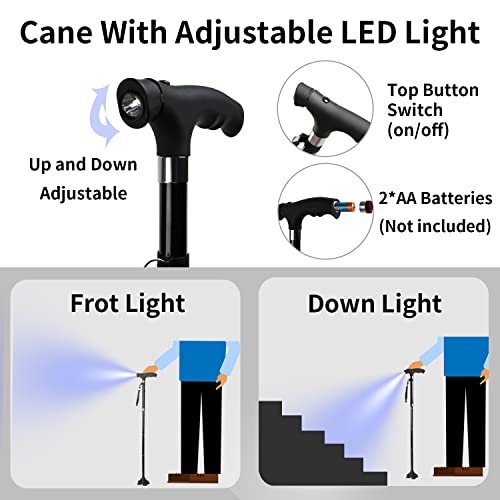 Canes For Men Clokta,Walking Cane For Women With Led Light,Pivoting Quad Base,Lightweight And Adjustable Foldable Cane,Quad Cane&Canes For Seniors #TOP1