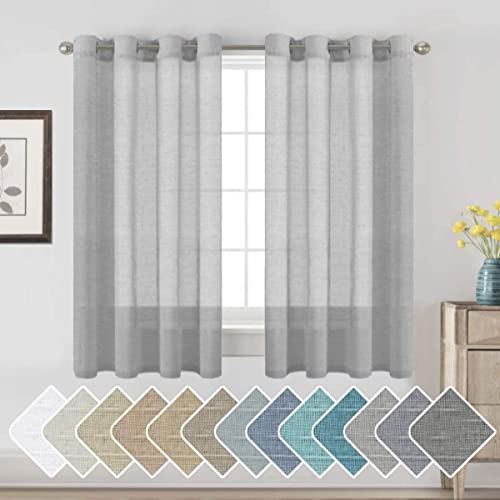 H.VERSAILTEX Linen Curtains Natural Linen Semi-Sheer Curtains 2 Panels Nickel