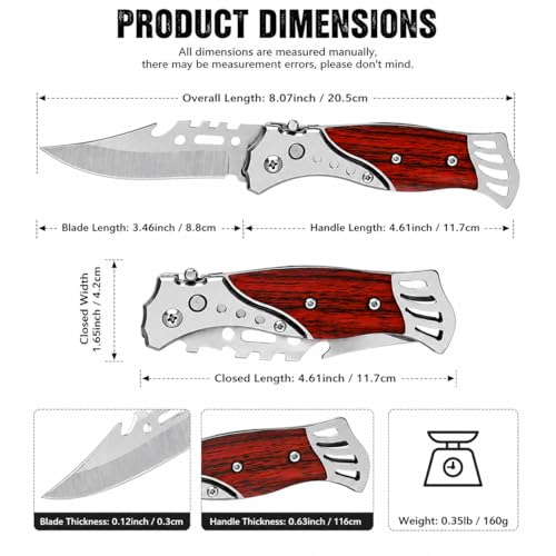 Image of Kitchen Utility Folding Knife with Stainless Steel Blade and Wooden Handle - Portable Fruit and Vegetable Cutter with Multi Purpose Pocket Design for Outdoor, Camping and Kitchen Use