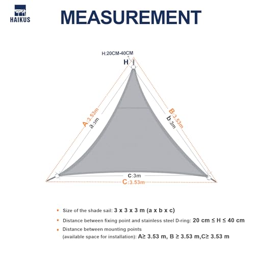 HAIKUS Sonnensegel Wasserdicht Dreieckig 3x3x3m Sonnenschutz Wasserabweisend Premium PES Polyester mit UV Schutz für Balkon Garten Terrasse Creme