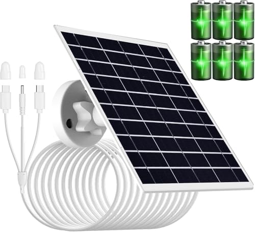 Pannello solare da 9W/5V con batteria ricaricabile integrata da 15600mAh,con cavo di ricarica 3 in 1 da 1.5m (micro USB,Type-C e connettore DC3,5x1,35) per telecamere di sicurezza e altri