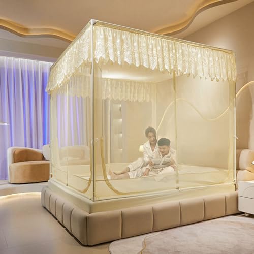 Image of Dawnwake Mosquito Net, Anti-Fall Mosquito Neting Bed for Babies /Adult /Outdoor,Portable Foldable Travel /Camping Mosquito Net Tent, Suit for King Size Bed (Yellow, 200 * 180cm)