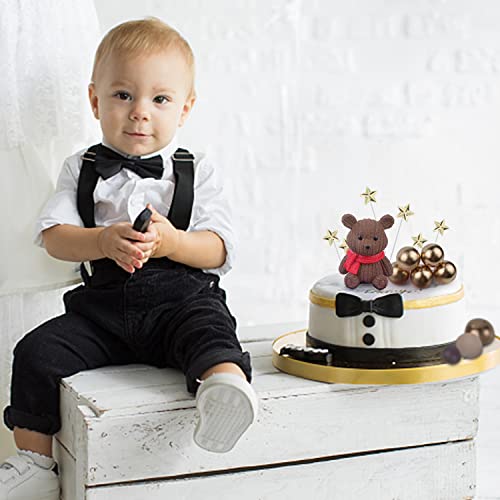 Blingabc Bear Cake Topper, 3D Brown Bear Cupcake Toppers With Gold Balls Stars Cake Decoration For Baby Shower Boy Bear Theme Birthday Party Supplies(51Pcs) #TOP3