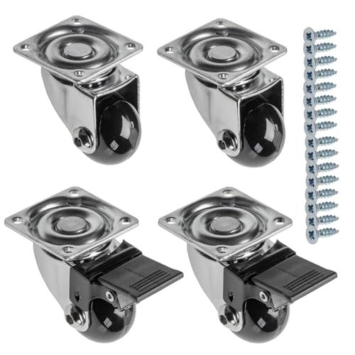 GTV - Roulettes pour meubles BRAZIL Roulettes pivotantes 4 pièces Set de roulettes pour meubles : 2x roulettes avec frein 2x sans frein, en acier et caoutchouc, +16 vis coniques 4x16, diamètre : 35mm,