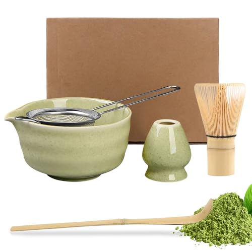 KQWVZ Matcha Whisk Set, 5 PCS Matcha Set with Whisk and Bowl, Matcha Spoon, Matcha Whisk Holder, Manual Matcha Making Kit, Japanese Matcha Set, Matcha Starter Kit, Ideal Matcha Kit for Tea Lovers