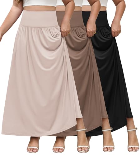 FULFIDREAM Skirts for Women Trendy 3 Pack Plus Size Maxi