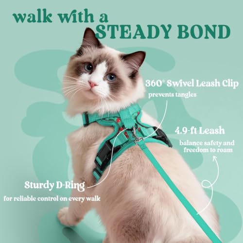 Image of rabbitgoo Cat Harness and Leash Set, Escape Proof Vest, Cherry Grove | Soft Breathable Mesh, Easy Adjustable Fit, Snap Buckles, Sturdy Clip, Reflective Strips, for Medium to Large Cats Walks, M