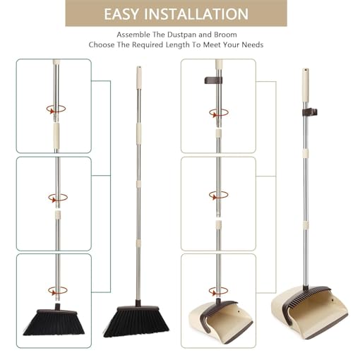 Image of Broom and Dustpan Set with Long Handle | Upright Standing Dustpan with Teeth Comb | Heavy Duty Floor Cleaning Broom Set for Home Kitchen Office | Long Stick Jhadu Set for Easy Cleaning, No Bending
