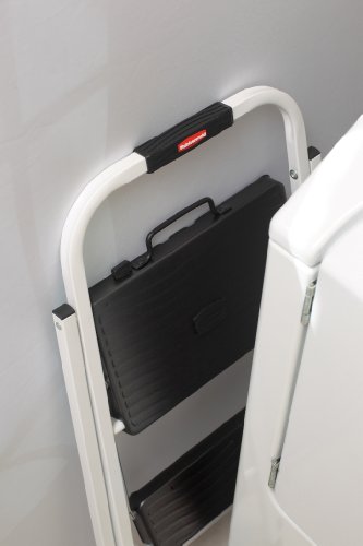 Rubbermaid RM-HSP2 Folding 2-Step Lightweight Steel Step Stool with Hand Grip, 200-Pound Capacity, White Finish